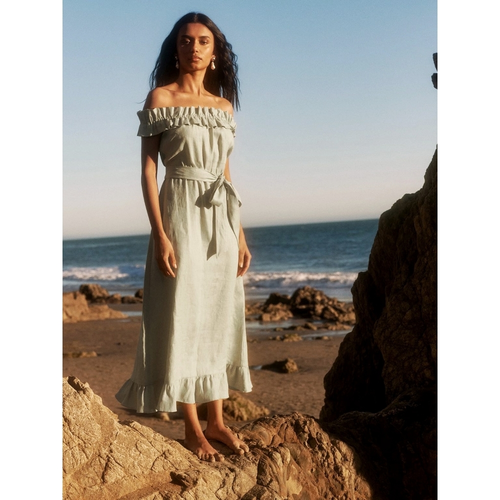 Reformation Sycamore Linen Coastal Grandma Mermaid Midi Dress